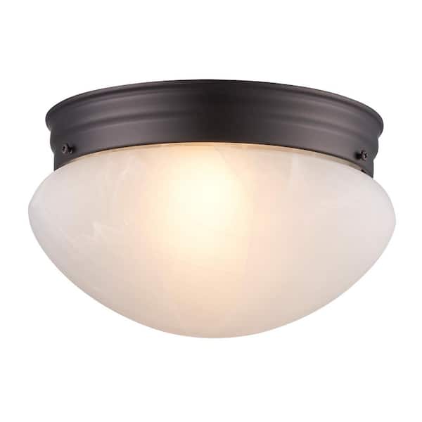 Bel Air Lighting Dash 10 in. 2-Light Oil Rubbed Bronze Flush Mount Ceiling Light Fixture with Marbleized Glass