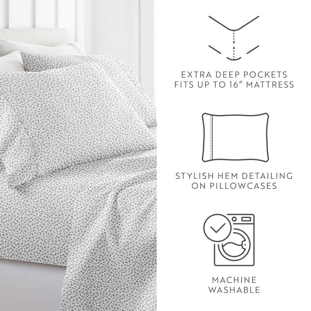 Blue Floral Microfiber Full Sheet Set with 1200 Thread Count