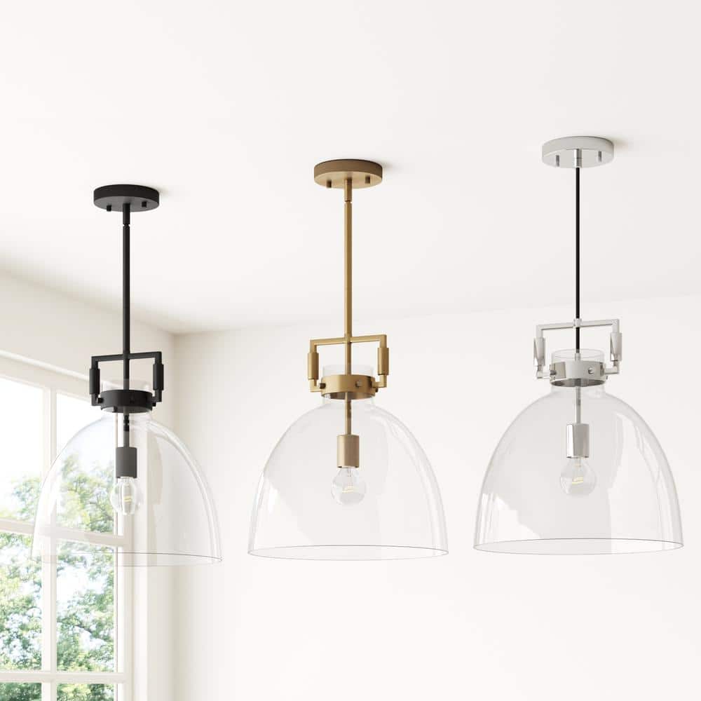 Nathan James Leigh Gold Indoor Ceiling Hanging Pendant Light with Clear Glass and Adjustable Cord for Kitchen, Island, Entryway