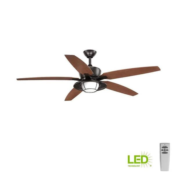 Progress Lighting Montague 60 in. Indoor/Outdoor Integrated LED Antique Bronze Transitional Ceiling Fan with Remote for Patio or Porch