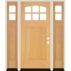 64 in. x 80 in. V-Groove Arched 6-Lite Unfinished Left Hand Douglas Fir Prehung Front Door Double Sidelite