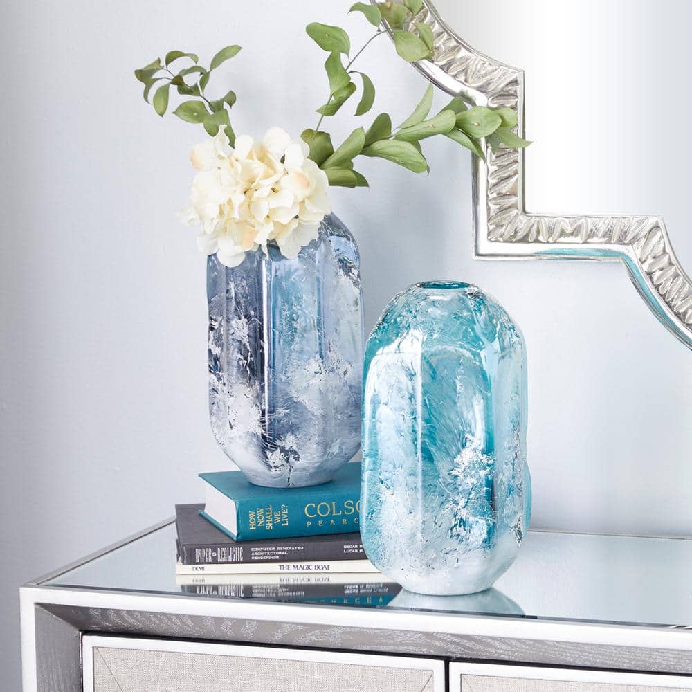 Handmade Blue and Teal Glass Decorative Vases Set