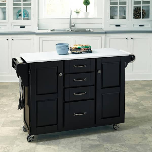 Home Styles Create-a-Cart Black Kitchen Cart With Quartz Top