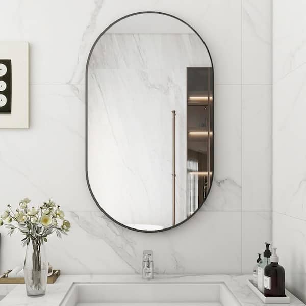 19.8 in. W x 36 in. H Modern Oval Black Aluminum Alloy Framed Wall Mirror