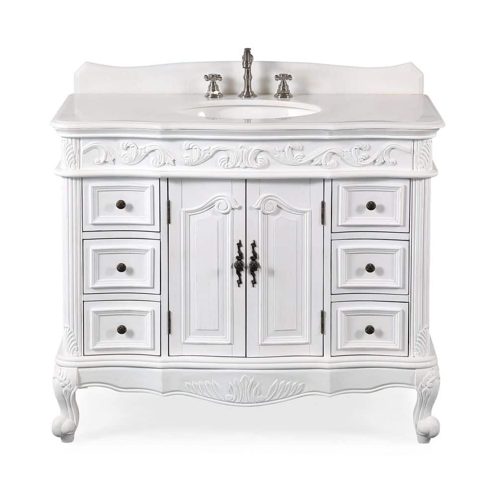 Beckham 42 in. W x 22 in D. x 36 in. H Bath Vanity in Antique White With Wh