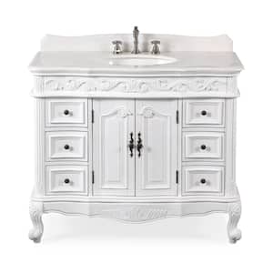 Beckham 42 in. W x 22 in D. x 36 in. H Bath Vanity in Antique White With White porcelain Sink and White Marble Top