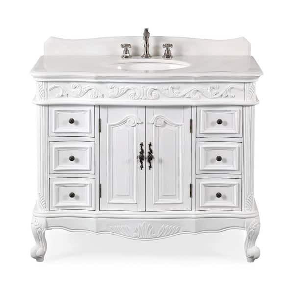 Unbranded Beckham 42 in. W x 22 in D. x 36 in. H Bath Vanity in Antique White With White porcelain Sink and White Marble Top