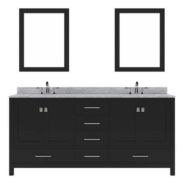 Virtu USA Caroline Avenue 72 in. W x 22 in. D x 34 in. H Double Sink Bath Vanity in Espresso with Marble Top and Mirror
