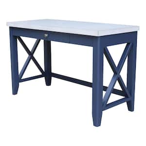 Hampton 48 in. W Rectangular Blue / Chalk Wood Writing Desk with 1-Drawer
