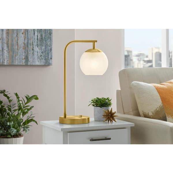 Hampton Bay 21.5 in. Frazier Table Lamp Brass Milk Glass Shade