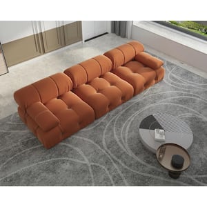 103.95 in. W Square Arm Velvet Rectangle 3-Seater Free Combination Sofa in Orange
