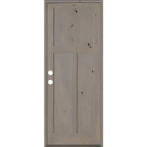 32 in. x 96 in. Rustic Knotty Alder 3 Panel Right-Hand/Inswing Gray Wood Prehung Front Door