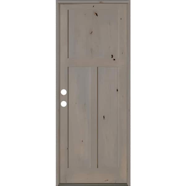 Krosswood Doors 36 in. x 96 in. Rustic Knotty Alder 3-Panel Right-Hand/Inswing Gray Stain Wood Prehung Front Door
