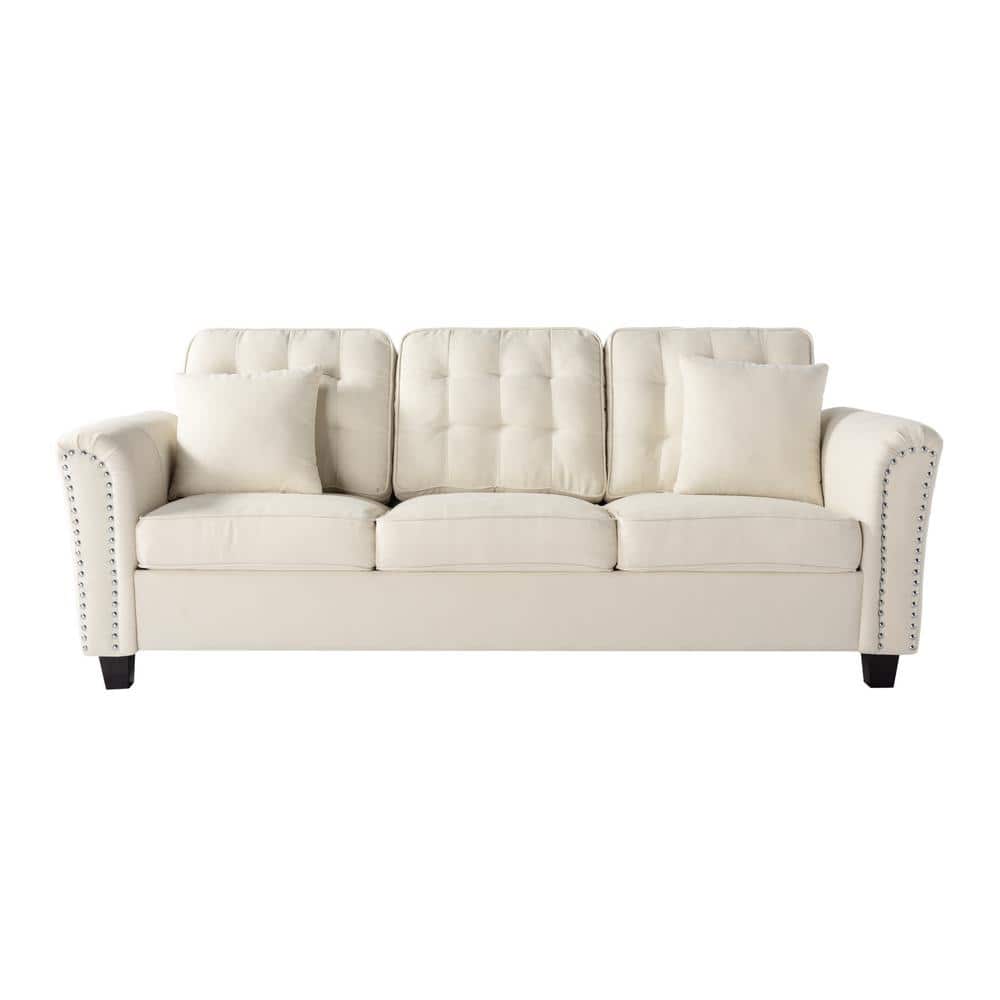 ZACHVO 86.6 Beige in. Arm Flared Wide Polyester Straight HDW22341245DM Sofa 3-Seats Depot in Sofa Home - The
