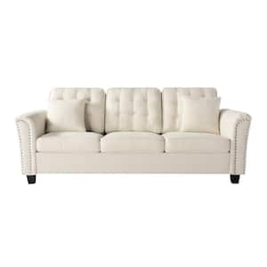 86.6 in. Wide Flared Arm Sofa Polyester Straight 3-Seats Sofa in Beige
