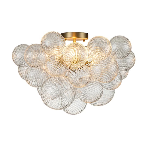 HUOKU Neuvy 19 in. W 3-Light Brass Cluster Semi-Flush Mount HUOKU Neuvy 19 in. W 3-Light Brass Cluster Semi-Flush Mount