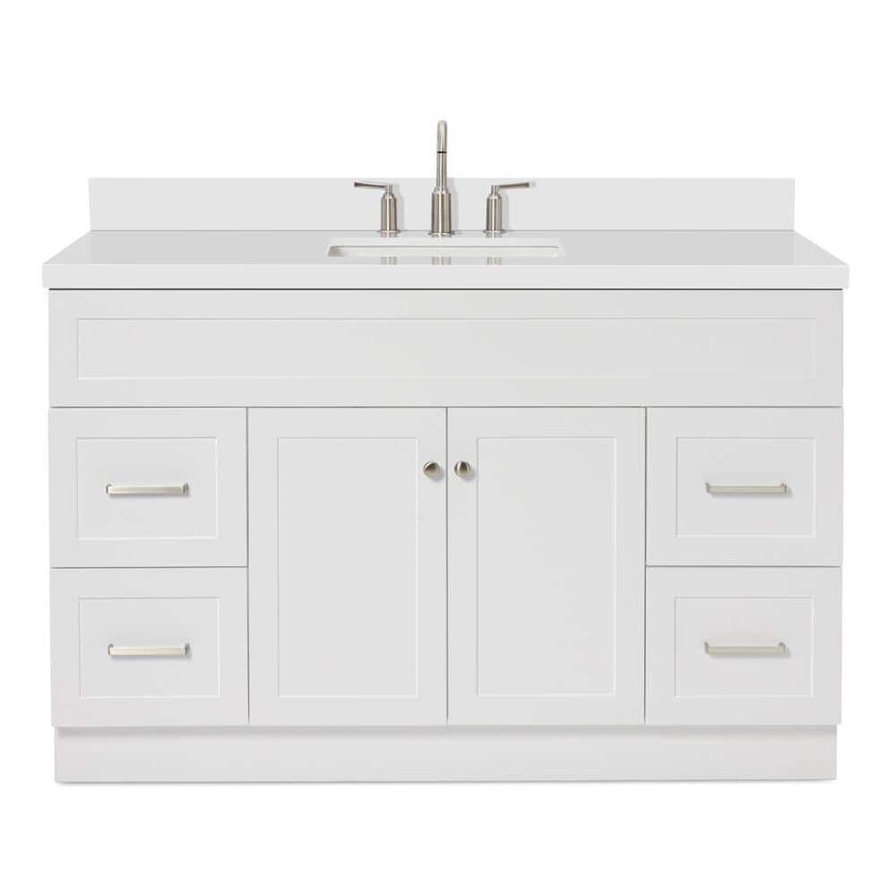 Hamlet 55" White Wood Single Basin Vanity with Quartz Top