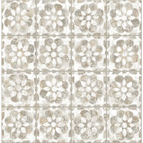 Advantage Izeda Grey Taupe Floral Tile Paper Non-Pasted Matte Wallpaper