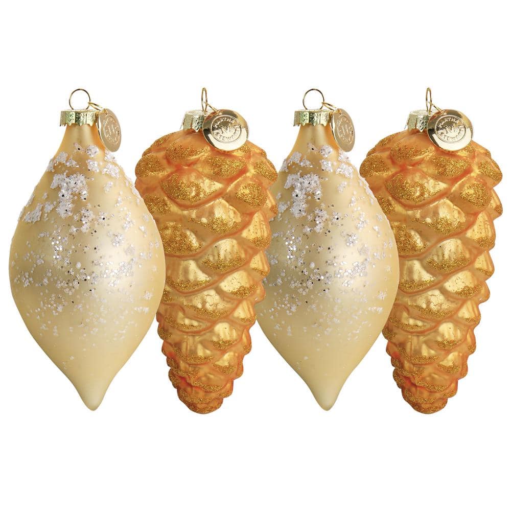 UPC 085081203243 product image for Holiday Pointy Ball and Pinecone 4 Piece Ornament Set in Gold | upcitemdb.com