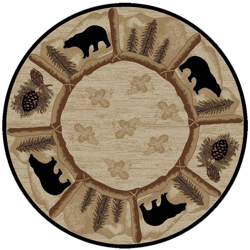 Mayberry Rug Hearthside Toccoa Lodge Multi 5 ft. Round Woven Animal