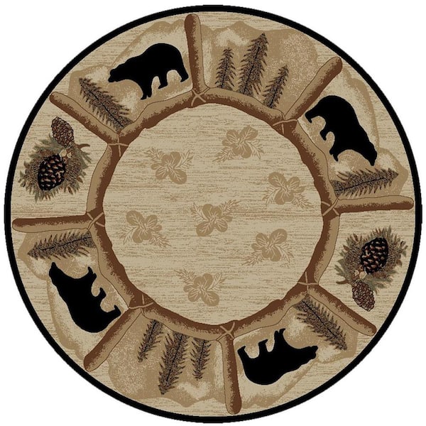 Mayberry Rug Hearthside Toccoa Lodge Multi 5 ft. Round Woven Animal Print Polypropylene Area Rug