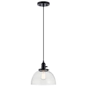 Avery 10.25 in. 1-Light Black Farmhouse Shaded Kitchen Goblet Mini Pendant Light with Clear Seeded Glass