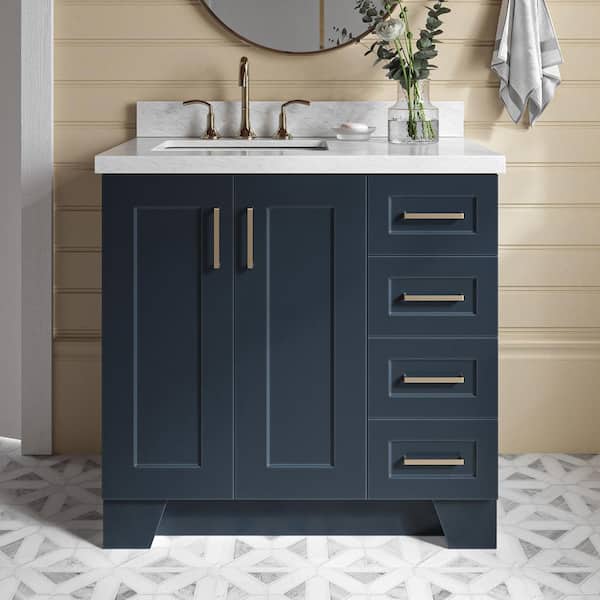 ARIEL Taylor 37 in. W x 22 in. Dx 36 in. H Bath Vanity in Midnight Blue with Carrara White Marble Top