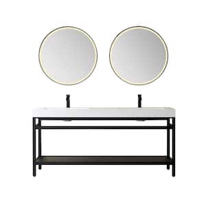 Ablitas 72 in. W x 20 in. D x 34 in. H Double Sink Bath Vanity in Matt Black with White Composite Stone Top and Mirror