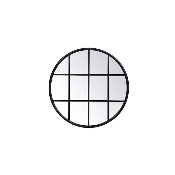 Unbranded Timeless Home 28 in. W x 28 in. H x Midcentury Modern Windowpane Metal Round Black Mirror