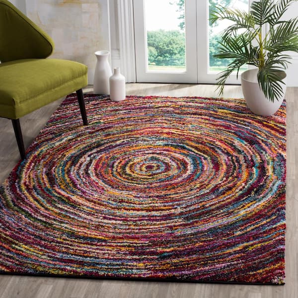 Fiesta Shag 2 ft. x 4 ft. Multi Striped Abstract Area Rug