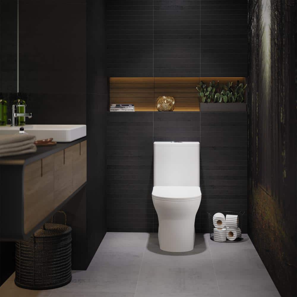 Glossy White High Efficiency Dual Flush One-Piece Elongated Toilet