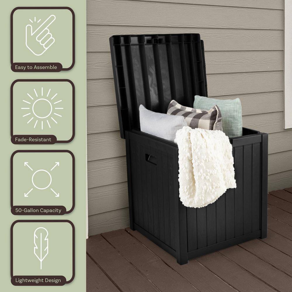 Black 50 Gallon Lockable Plastic Deck Storage Box