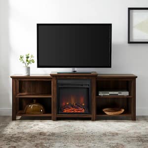 70 in. Dark Walnut Composite TV Stand with Electric Fireplace (Max tv size 78 in.)