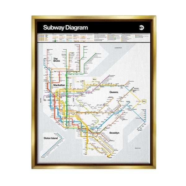 The Stupell Home Decor Collection New York City Urban Subway Diagram Chart Design By JG Studios Floater Frame Country Art Print 21 in. x 17 in.
