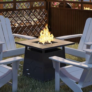 28-inch Steel Propane Gas Fire Pit Table 40,000 BTU Square Gas Firepits with Lid and Lava Rock in Wood-colored