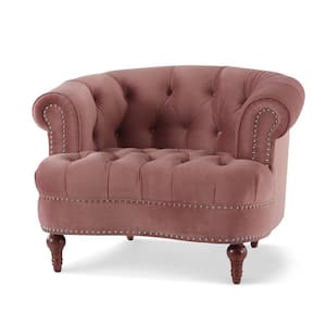 La Rosa Traditional Velvet Tufted Ash Rose Pink Living Room Accent Arm Chair