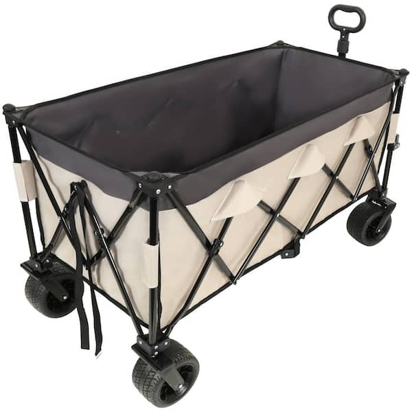 14 cu. ft. Steel 1:6 Space-Saving Folding Wagon Garden Cart Powered Wheelbarrow with All-Terrain Wheels Khaki&Gray