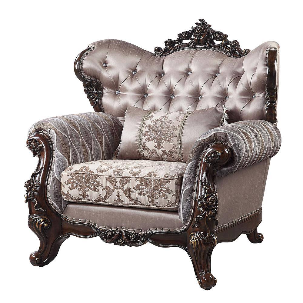 Benbek Taupe Faux Leather and Wood Accent Chair