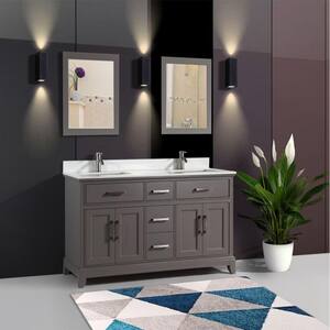 Genoa 72 in. W x 22 in. D x 36 in. H Bath Vanity in Grey with Engineered Marble Top in White with Basin and Mirror
