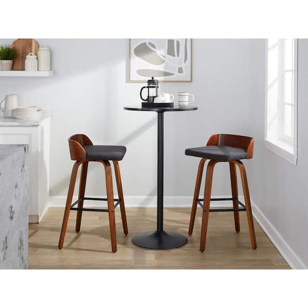 Lumisource Maya 29.25 in. Charcoal Fabric, Walnut Wood and Black Metal Fixed-Height Bar Stool (Set of 2)
