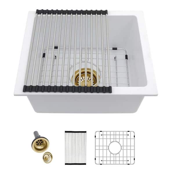 18 in. Undermount Bar Sink Granite/Quartz Composite Single Bowl Kitchen Sink in White