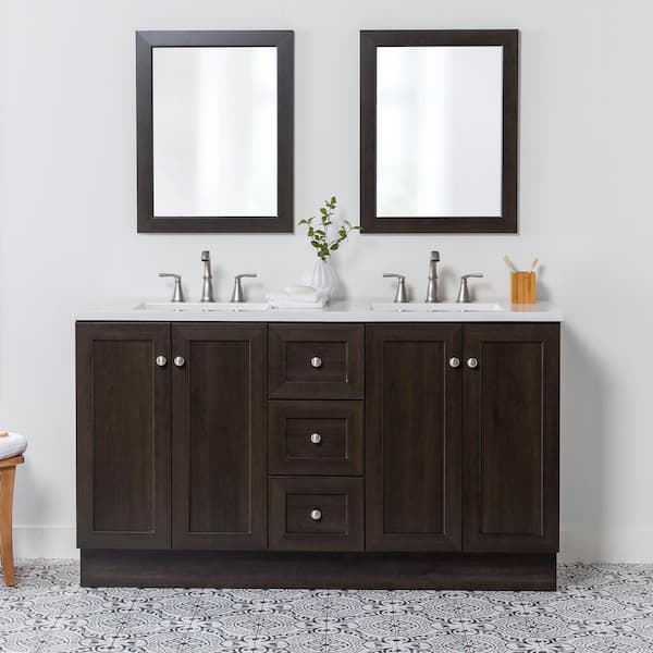 Glacier Bay Bannister 61 in. Double Sink Dusk Bath Vanity with White Cultured Marble Top (Assembled)