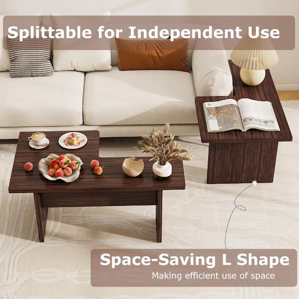 Bunpeony Walnut Modular L-Shaped Coffee Table Set of 2 Nesting Bunpeony Walnut Modular L-Shaped Coffee Table Set of 2 Nesting