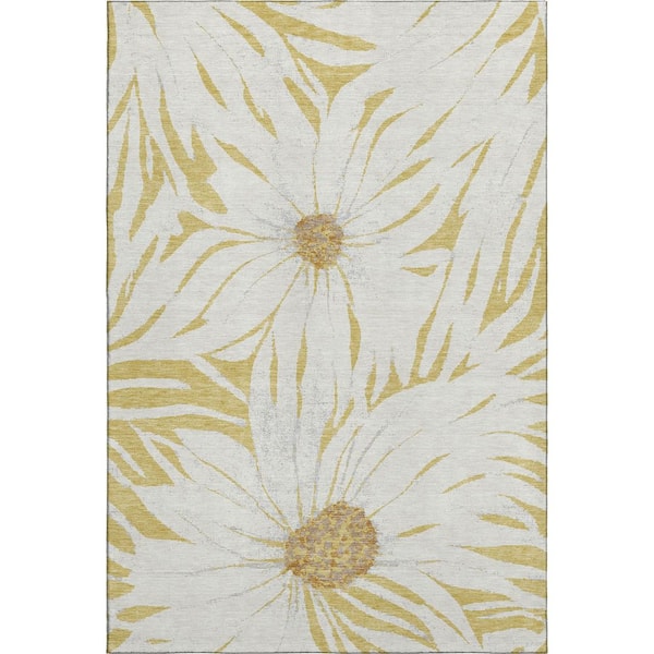 Mayfield Premium Machine Washable Abstract AMF2263 Gold 5 ft. x 7 ft. 6 in. Area Rug