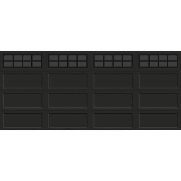 Clopay Bridgeport Steel Extended Panel 16ft. X 7ft. Insulated 18.4 R-Value Matte Lustra Black Garage Door with windows