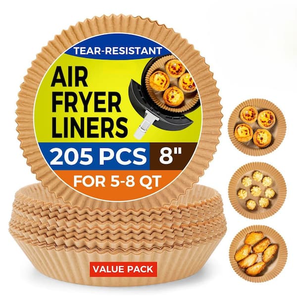8 Inch Round Unbleached Paper Air Fryer Liners with Heavy-Duty Non-Stick Coating, 205 PCS -Pack