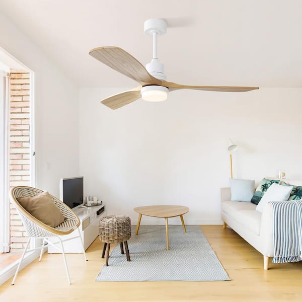 Light Pro 52 in. Indoor White Ceiling Fan with Dimmable Led Light,6 Speed,3 Wood Blade,Reversible DC Motor For Bedroom
