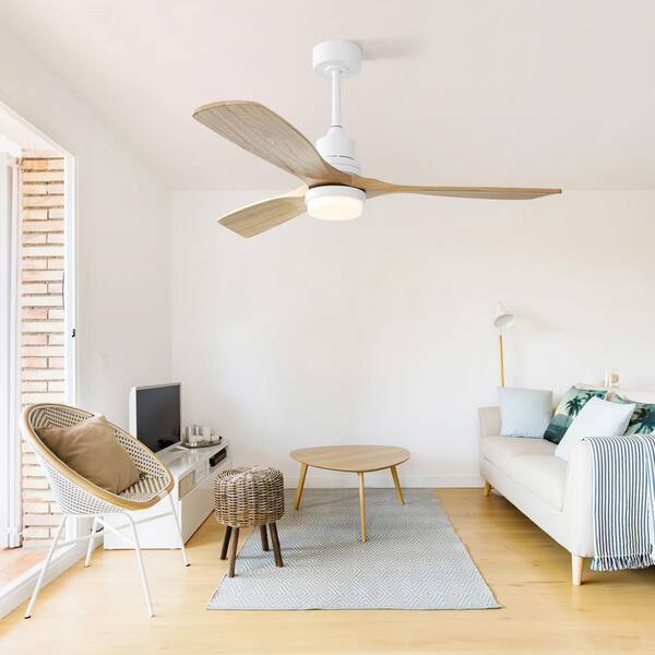 Light Pro 52 in. Indoor White Ceiling Fan with Dimmable Led Light,6 Speed,3 Wood Blade,Reversible DC Motor For Bedroom