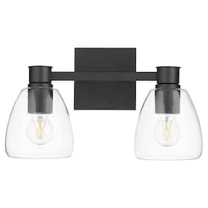 Relo 2-Light -100-Watts, Medium Base Lamp Light Vanity  5.65 in. Width with 2-Clear Diffusers - Matte Black