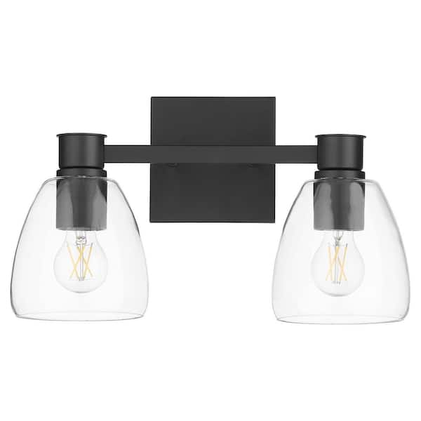 Quorum INTERNATIONAL Relo 2-Light -100-Watts, Medium Base Lamp Light Vanity 5.65 in. Width with 2-Clear Diffusers - Matte Black